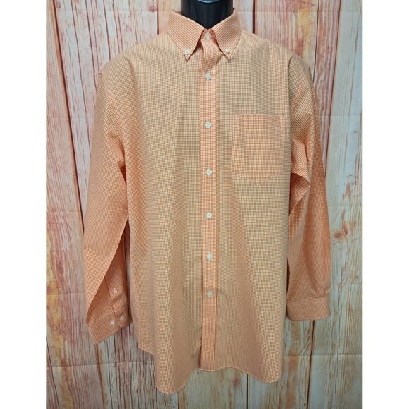 L.L. Bean Mens Wrinkle-Resistant Orange Check Button-Down Shirt M-Reg - Picture 1 of 7